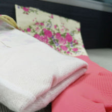 Load image into Gallery viewer, Latex Wear-Resistant Dishwashing Gloves Kitchen Household Laundry Floral Velvet Gloves Waterproof
