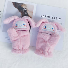 Load image into Gallery viewer, Cute Cartoon Student Half Finger Flip Double-Layer Fleece-Lined Warm Plush Gloves Female Winter
