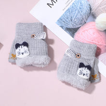 Load image into Gallery viewer, Warm with Velvet Thickened Cold Protection Christmas Cartoon Children's Half Finger Flip Reindeer Gloves
