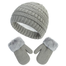 Load image into Gallery viewer, New Children's Hat Gloves Set Boys and Girls Knitted Hat Fleece-Lined Knitting Glove Bag Set 2-Piece Set
