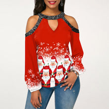 Load image into Gallery viewer, Christmas Outfit Women's Clothing Bright Crystal Patchwork Cold-Shoulder Christmas Clothes
