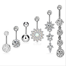 Load image into Gallery viewer, Stainless Steel Zircon with Diamond Belly Ring Polymer Clay Ball Opal Zircon Combination Set
