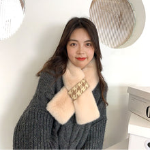 Load image into Gallery viewer, Dongdaemun Korean Girl's Heart Furry Cross Fur Collar Scarf Autumn and Winter Warm Fashion Houndstooth Plush Scarf
