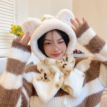 Load image into Gallery viewer, Winter Korean Style Cute Bear Hat Three-Piece Set Thick Windproof Warm Scarf Three-Piece Set One-Piece Hat
