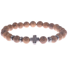 Load image into Gallery viewer, 8mm Natural Round Cylinder Wood Beads Bracelet Men Classic Elastic Buddhist Prayer Buddha Bracelet Hommes
