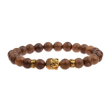 Load image into Gallery viewer, 8mm Natural Round Cylinder Wood Beads Bracelet Men Classic Elastic Buddhist Prayer Buddha Bracelet Hommes
