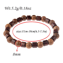 Load image into Gallery viewer, 8mm Natural Round Cylinder Wood Beads Bracelet Men Classic Elastic Buddhist Prayer Buddha Bracelet Hommes

