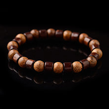 Load image into Gallery viewer, 8mm Natural Round Cylinder Wood Beads Bracelet Men Classic Elastic Buddhist Prayer Buddha Bracelet Hommes
