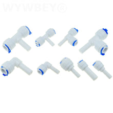 Load image into Gallery viewer, Reverse Osmosis 1/4 3/8 Hose Connection Quick Coupling 1/4 3/8 Stem L Straight Tee RO Water Aquarium Plastic Joint Pipe Fitting
