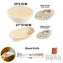 Load image into Gallery viewer, Oval/Round Natural Rattan Fermentation Bread Basket Dough Wicker Rattan Mass Proofing Proving Baskets Rattan with Cover
