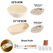 Load image into Gallery viewer, Oval/Round Natural Rattan Fermentation Bread Basket Dough Wicker Rattan Mass Proofing Proving Baskets Rattan with Cover
