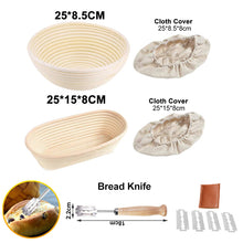 Load image into Gallery viewer, Oval/Round Natural Rattan Fermentation Bread Basket Dough Wicker Rattan Mass Proofing Proving Baskets Rattan with Cover
