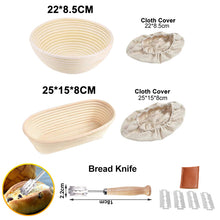 Load image into Gallery viewer, Oval/Round Natural Rattan Fermentation Bread Basket Dough Wicker Rattan Mass Proofing Proving Baskets Rattan with Cover
