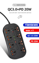 Load image into Gallery viewer, PC Power Strip Multi Plug with 5 AC Outlets QC3.0 18W 3 USB Fast Charging Ports Socket Adapter US UK EU AU Timer Power Socket
