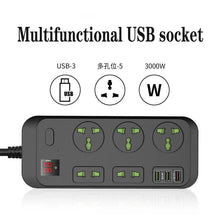 Load image into Gallery viewer, PC Power Strip Multi Plug with 5 AC Outlets QC3.0 18W 3 USB Fast Charging Ports Socket Adapter US UK EU AU Timer Power Socket
