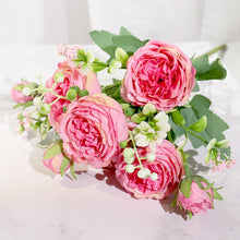 Load image into Gallery viewer, Pink Silk Peony Artificial Flowers Rose Wedding Home DIY Decor High Quality Big Bouquet Foam Accessories Craft White Fake Flower
