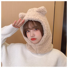 Load image into Gallery viewer, Plush Balaclava With Ear Cartoon Bear Ear Lamb Beanie Warm Winter Hat With Mask Thickened Fullfy Skullies Beanies for Women Girl
