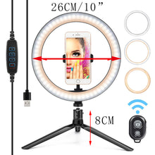 Load image into Gallery viewer, Portable Selfie Ringlight Adjustable Tripod Remote Photography Lighting Phone Photo Led Ring Fill Light Lamp Youtube FIll
