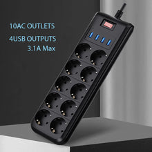 Load image into Gallery viewer, Power Strip 10 Way AC Outlets Plug Socket USB Charging Port 2m Extension Cord for Computer TV Smartphone Homekit Appliances
