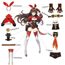 Load image into Gallery viewer, Game Genshin Impact Amber Cosplay Costume Amber Cosplay Costume Women Red Comtume Halloween Top Pant Uniform Full Set
