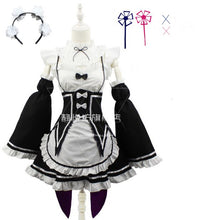 Load image into Gallery viewer, Ram/Rem Cosplay Re:zero Kara Hajimeru Isekai Seikatsu black blue red Costume Maid Servant Dress
