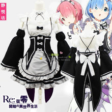 Load image into Gallery viewer, Ram/Rem Cosplay Re:zero Kara Hajimeru Isekai Seikatsu black blue red Costume Maid Servant Dress
