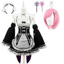 Load image into Gallery viewer, Ram/Rem Cosplay Re:zero Kara Hajimeru Isekai Seikatsu black blue red Costume Maid Servant Dress
