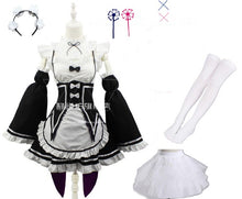 Load image into Gallery viewer, Ram/Rem Cosplay Re:zero Kara Hajimeru Isekai Seikatsu black blue red Costume Maid Servant Dress
