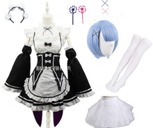 Load image into Gallery viewer, Ram/Rem Cosplay Re:zero Kara Hajimeru Isekai Seikatsu black blue red Costume Maid Servant Dress

