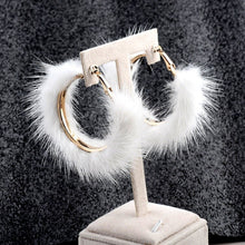 Load image into Gallery viewer, Real Mink Fur Hoop Earrings 5 cm Big size Raccoon Fur Hoop Earring Warm Christmas Gifts Circle Earrings for Winter Round Jewelry
