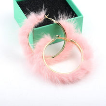 Load image into Gallery viewer, Real Mink Fur Hoop Earrings 5 cm Big size Raccoon Fur Hoop Earring Warm Christmas Gifts Circle Earrings for Winter Round Jewelry
