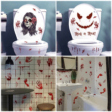 Load image into Gallery viewer, Red Blood Hand Foot Print Wall Sticker Halloween Home Decor Toilet Bathroom Decal Self Adhesive Glass Window Atmosphere Building
