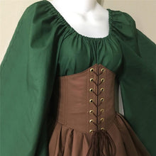 Load image into Gallery viewer, Renaissance Vintage Palace Victoria Medieval Costume Halloween Cosplay Full Sleeve Waist Bandage Ptachwork Dress Party
