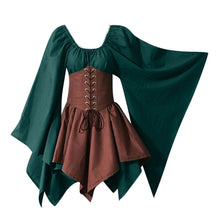 Load image into Gallery viewer, Renaissance Vintage Palace Victoria Medieval Costume Women Halloween Cosplay Full Sleeve Waist Bandage Ptachwork Dress Party
