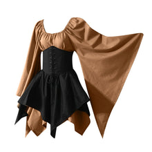 Load image into Gallery viewer, Renaissance Vintage Palace Victoria Medieval Costume Women Halloween Cosplay Full Sleeve Waist Bandage Ptachwork Dress Party
