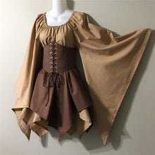 Load image into Gallery viewer, Renaissance Vintage Palace Victoria Medieval Costume Halloween Cosplay Full Sleeve Waist Bandage Ptachwork Dress Party
