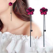 Load image into Gallery viewer, Retro Classic Wine Red Flowers Tassel Earrings For Women Temperament Long Pendant Ear Nail Korean Style Jewelry

