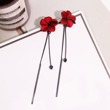 Load image into Gallery viewer, Retro Classic Wine Red Flowers Tassel Earrings For Women Temperament Long Pendant Ear Nail Korean Style Jewelry

