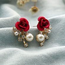 Load image into Gallery viewer, Retro Classic Wine Red Flowers Tassel Earrings For Women Temperament Long Pendant Ear Nail Korean Style Jewelry
