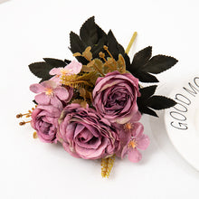 Load image into Gallery viewer, Retro Silk Artificial Rose Flowers DIY Autumn Wedding Home Decoration Christmas Arrangement Fake Peony Hydrangea Bride Bouquet
