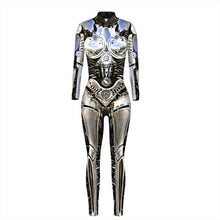 Load image into Gallery viewer, Robot Halloween Skeleton Cosplay Costumes Sexy Slim Jumpsuit for Women Halloween Carnival Future Technology Steampunk Bodysuit
