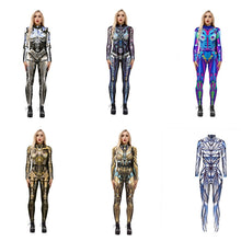 Load image into Gallery viewer, Robot Halloween Skeleton Cosplay Costumes Sexy Slim Jumpsuit for Women Halloween Carnival Future Technology Steampunk Bodysuit
