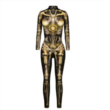 Load image into Gallery viewer, Robot Halloween Skeleton Cosplay Costumes Sexy Slim Jumpsuit for Women Halloween Carnival Future Technology Steampunk Bodysuit
