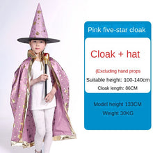 Load image into Gallery viewer, Halloween Children's Cloak Adult Men and Women Show Performance Costume Wizard Witch Five Star Cloak Cloak Hat
