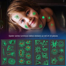 Load image into Gallery viewer, 10pcs/set Luminous Spider Tattoo Sticker Halloween Waterproof Sweatproof Fluorescent Green 3D Spider Tattoo Sticker Paper
