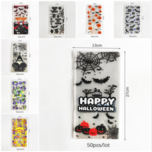 Load image into Gallery viewer, 50Pcs Halloween Transparent Plastic Gift Bag Bat Pumpkin PVC Candy Cookies Packaging Bag for Halloween Trick or Treat Kids Favor
