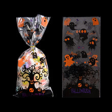 Load image into Gallery viewer, 50Pcs Halloween Plastic Candy Bags with Twists Cookies Snacks Gift Packaging Bag Halloween Party Decor Supplies Trick Or Treat
