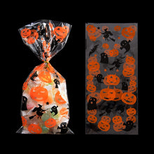 Load image into Gallery viewer, 50Pcs Halloween Plastic Candy Bags with Twists Cookies Snacks Gift Packaging Bag Halloween Party Decor Supplies Trick Or Treat
