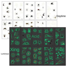 Load image into Gallery viewer, 10pcs/set Luminous Spider Tattoo Sticker Halloween Waterproof Sweatproof Fluorescent Green 3D Spider Tattoo Sticker Paper
