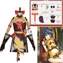 Load image into Gallery viewer, Genshin Impact Xiangling Cosplay Costume Head Chef Outfit Halloween Party Xiang Ling Cosplay Wig Shoes Bear Anime Sexy Dress
